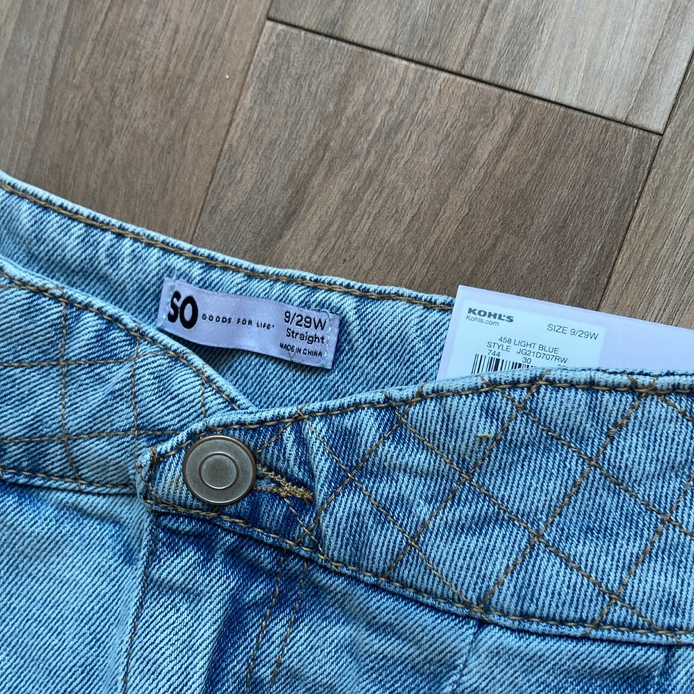 So Super high rise straight woven denim jean pant quilted design waistband 9 29 - Picture 9 of 15